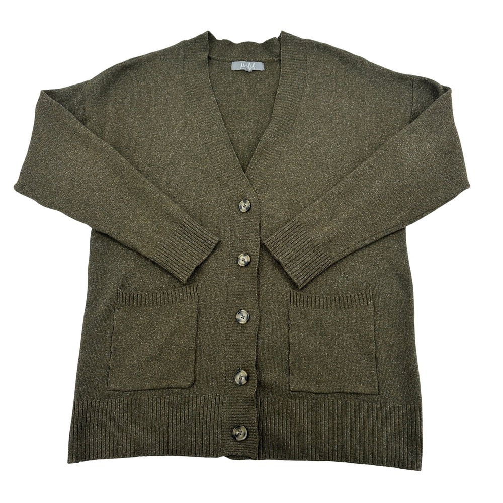 Marled Reunited Clothing Olive Green Button Front Cardigan Sweater Gradmother